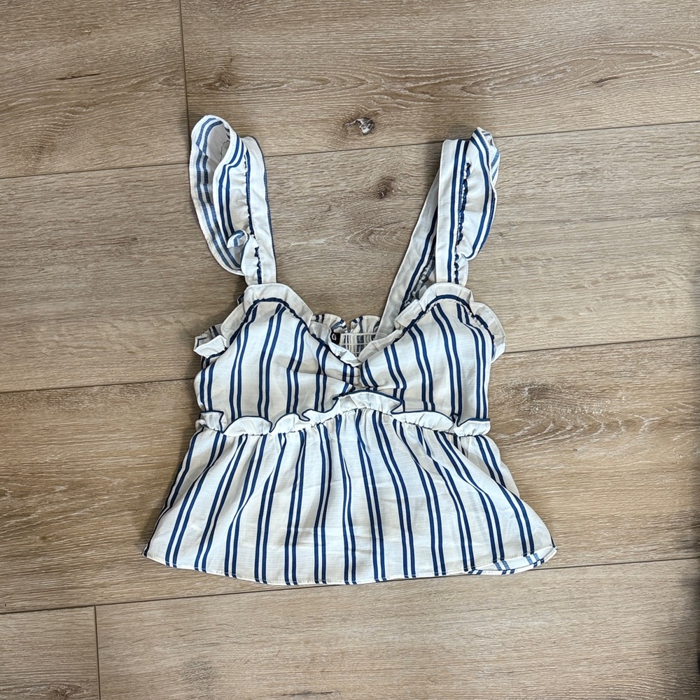 Striped Sleeveless Top - Blue and White